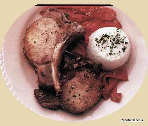 Chuletas de cerdo con arroz